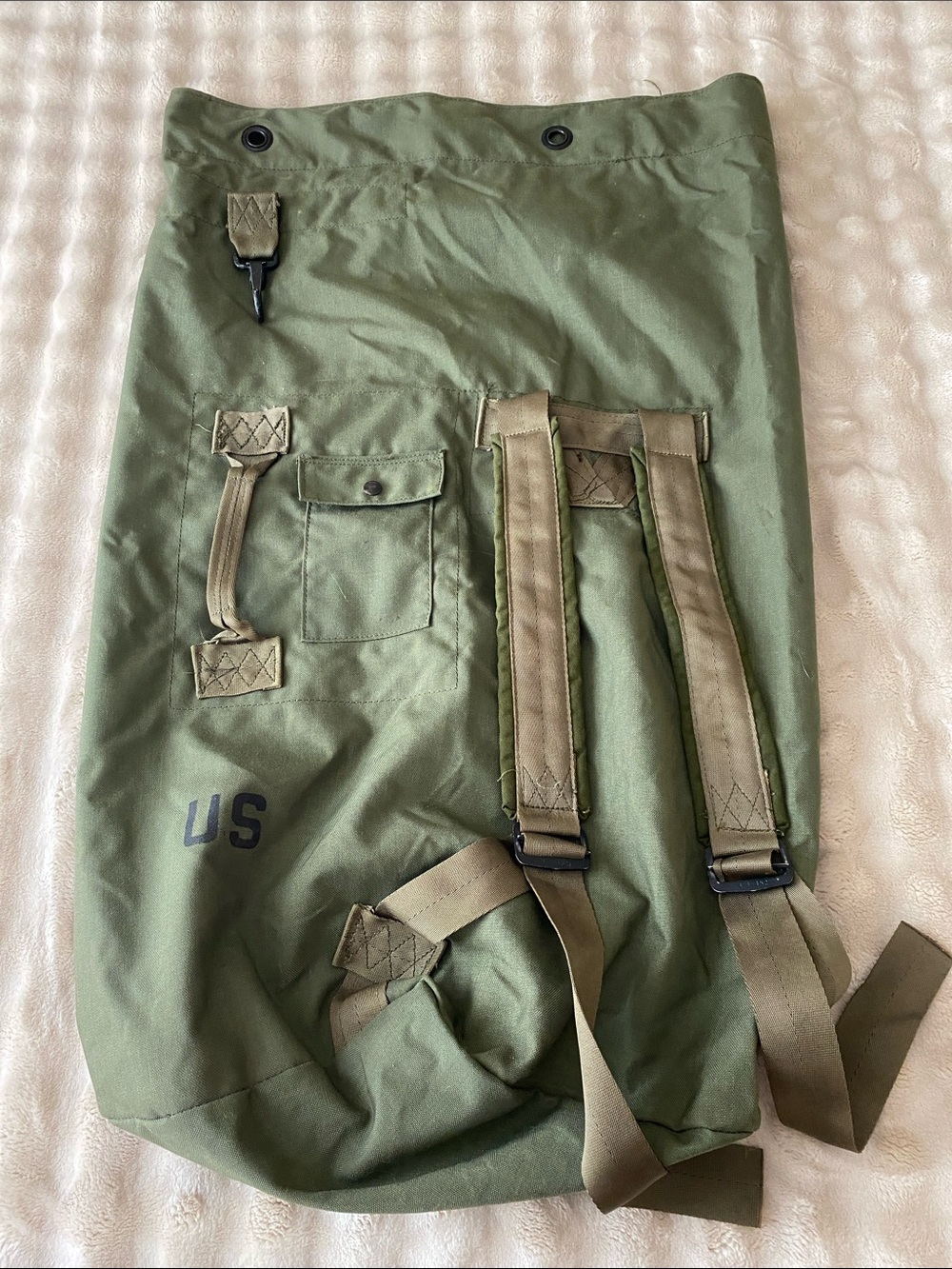 SALE🎈Vintage Military Top Load Duffle Bag Rut Sack Heavy Duty Nylon Canvas Green